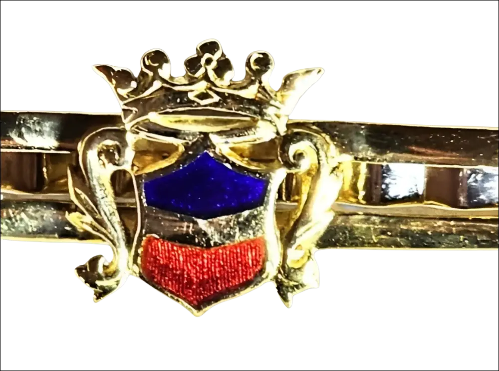 Fermacravatta oro giallo con blasone smaltato e corona