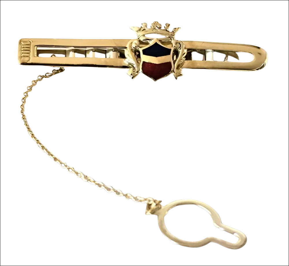 Fermacravatta oro giallo con blasone smaltato rosso, corona e scudo