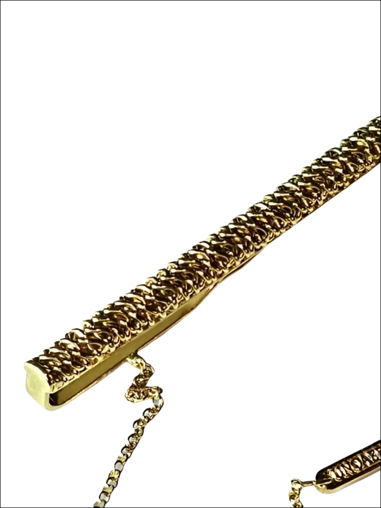 Fermacravatta oro giallo UNOAERRE con catena e trama intrecciata