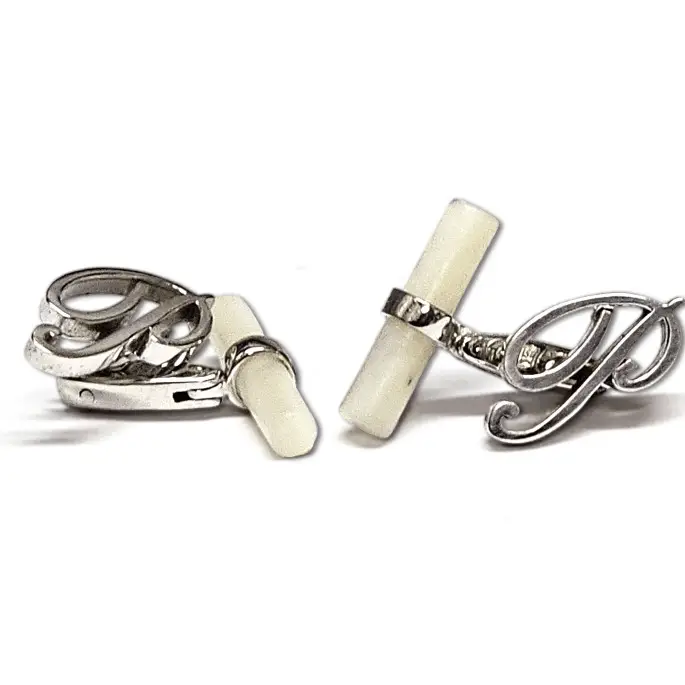 gemelli argento lettera P terminale madreperla Obsigno|bonini-gioielli