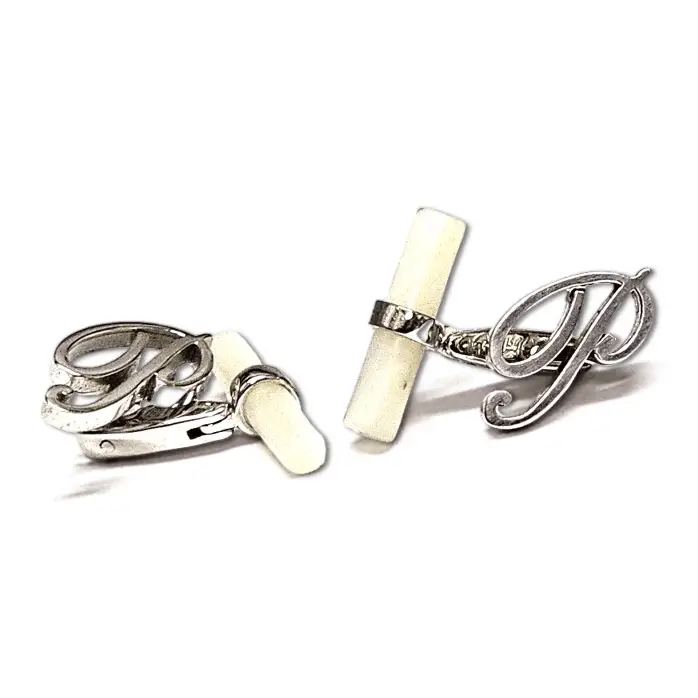 gemelli argento lettera P terminale madreperla Obsigno|bonini-gioielli