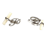 gemelli argento lettera P terminale madreperla Obsigno|bonini-gioielli