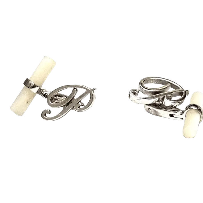 gemelli argento lettera P terminale madreperla Obsigno|bonini-gioielli