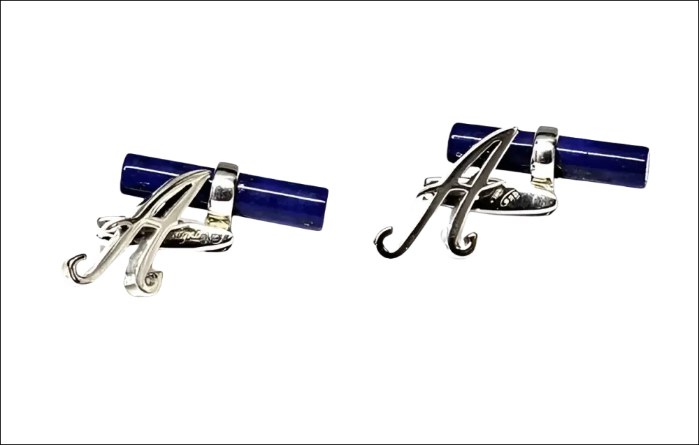 Gemelli Argento OBSIGNO con lapislazzuli e lettera A elegante