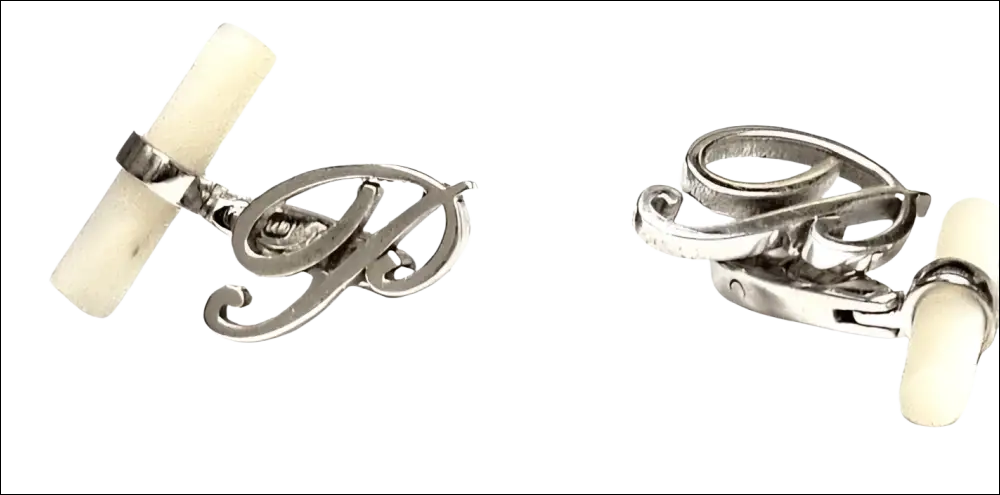 Gemelli Argento Obsigno Lettera P con eleganti swirl e accenti avorio