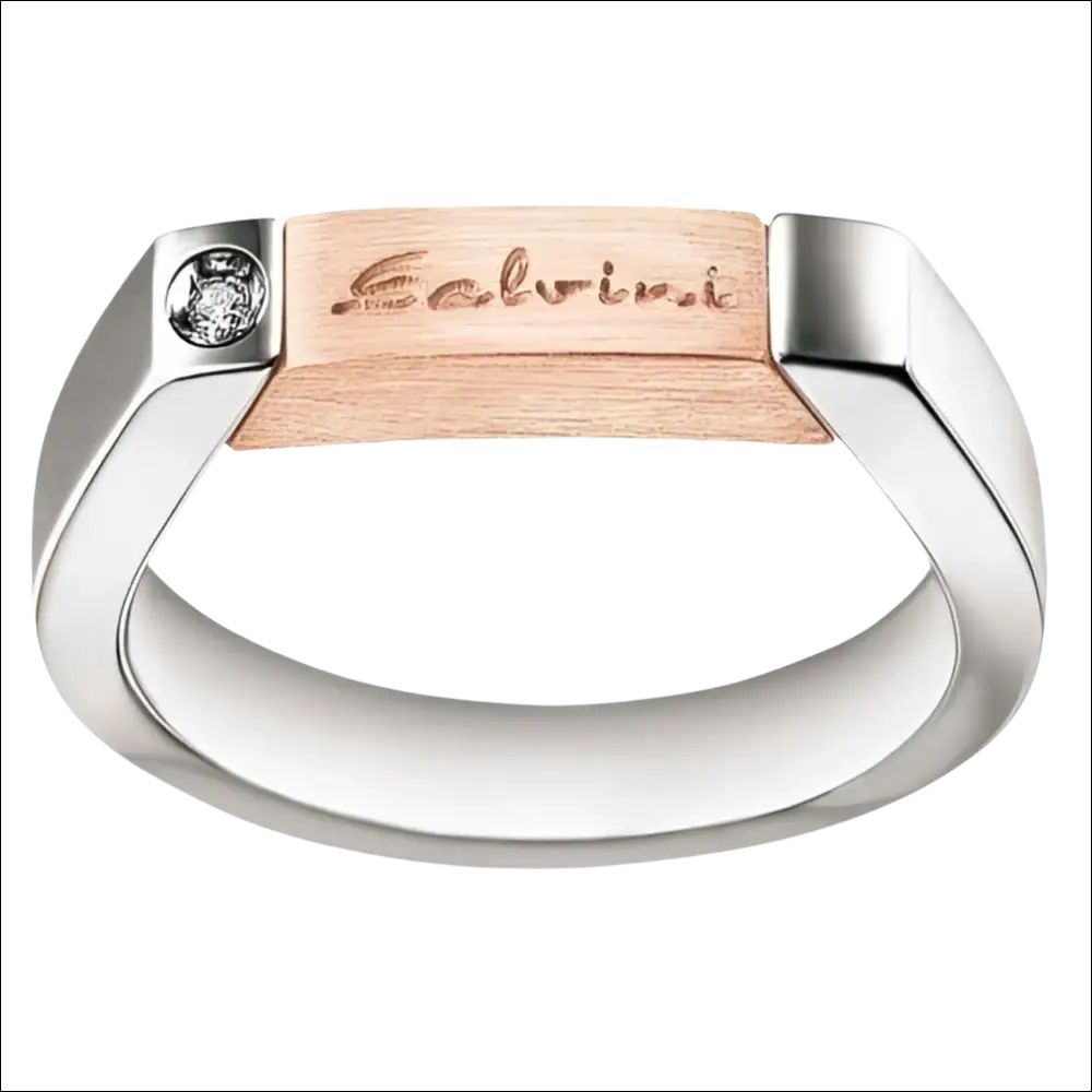 Anello Gemelli Oro e Diamanti Salvini Soho due toni argento e oro rosa con placca Calvin Klein incisa e pietra chiara