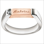 Anello Gemelli Oro e Diamanti Salvini Soho due toni argento e oro rosa con placca Calvin Klein incisa e pietra chiara