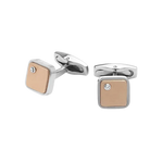 Coppia di gemelli in acciaio PVD rosa con facce quadrate e zirconi chiari