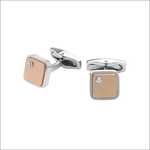 Coppia di gemelli in acciaio PVD rosa con facce quadrate e zirconi chiari