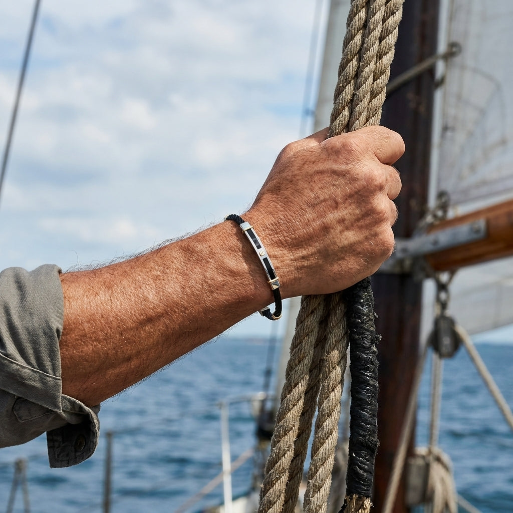 Bracciale uomo doppio cavetto acciaio blu e oro|bonini-gioielli