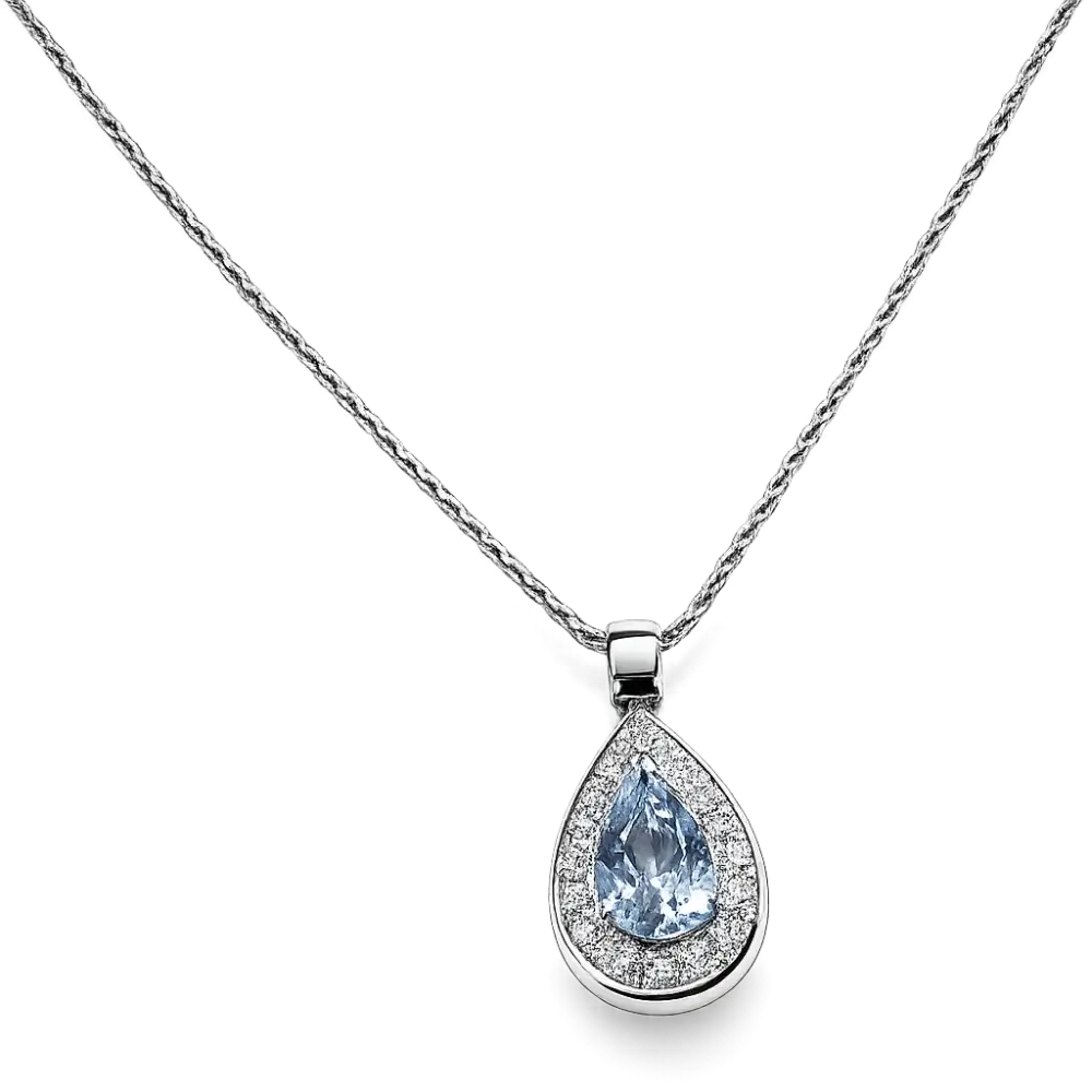 Girocollo oro bianco con goccia acquamarina e diamanti|bonini-gioielli