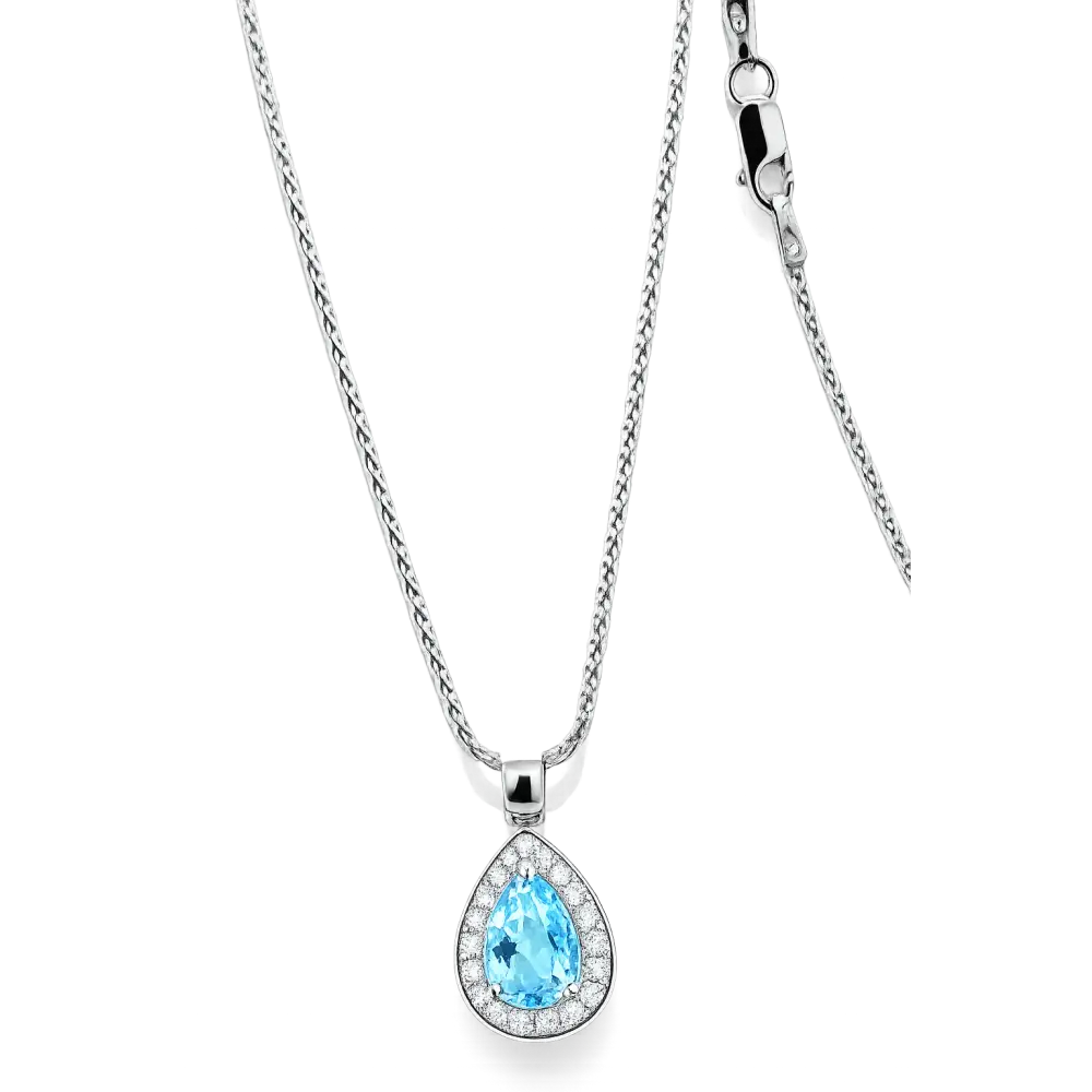 Girocollo oro bianco con goccia acquamarina e diamanti|bonini-gioielli