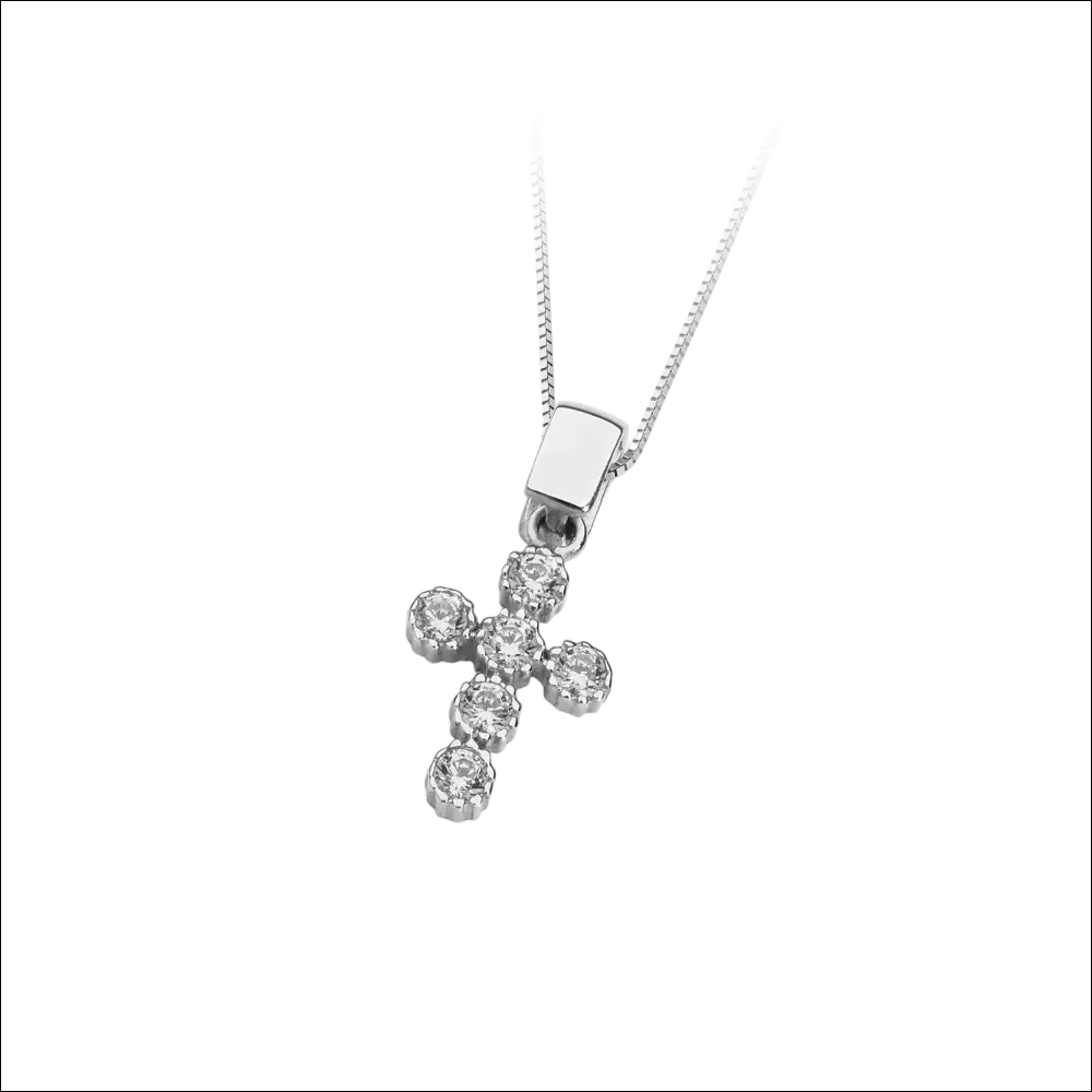 Girocollo oro bianco croce zirconi AMBROSIA AGZ 208 con 5 diamanti