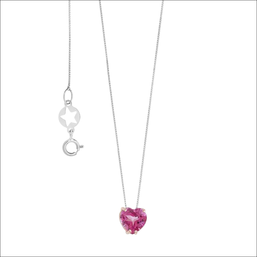 Girocollo oro bianco e topazio rosa fantasia di topazio, delicata catena argento con pendente cuore rosa