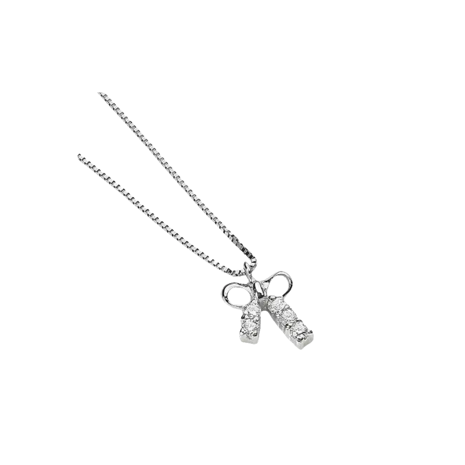 Collana Girocollo Oro Bianco con fiocco e zirconi AMBROSIA AGZ 068