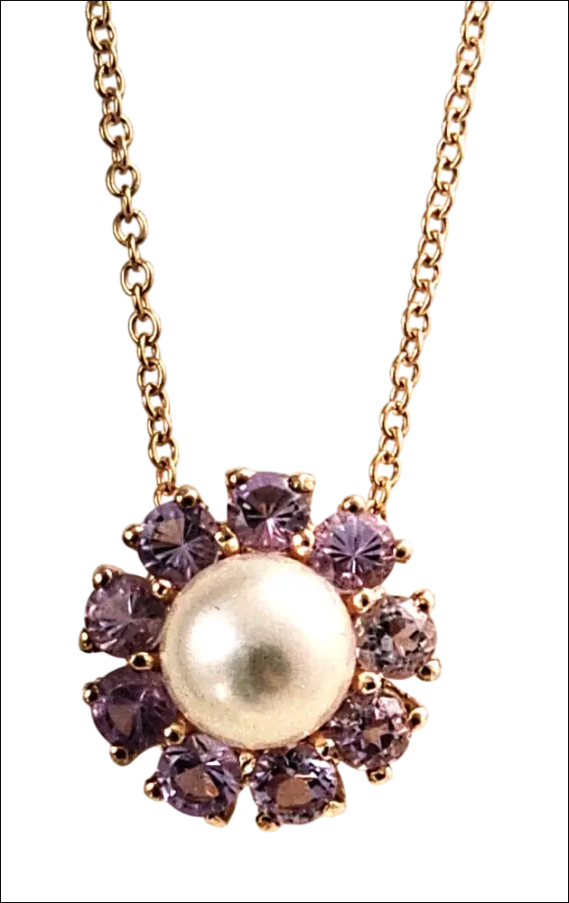 Girocollo oro rosa ciondolo perla e topazi rosa BLISS parure con anello