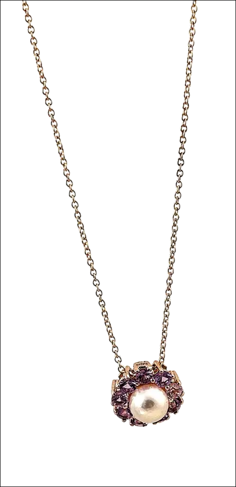 Girocollo oro rosa ciondolo perla e topazi rosa BLISS|bonini-gioielli