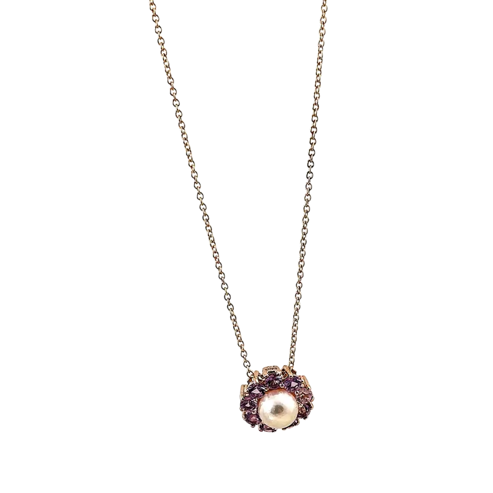 Girocollo oro rosa ciondolo perla e topazi rosa BLISS|bonini-gioielli