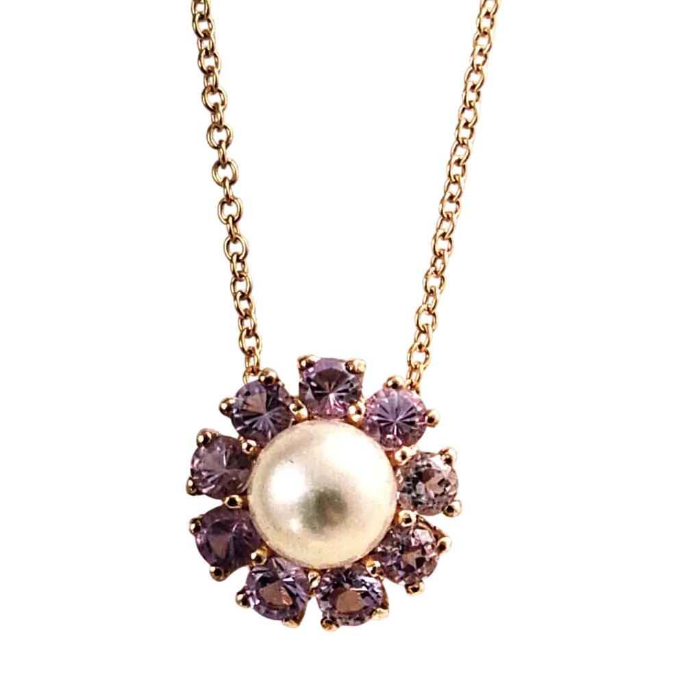 Girocollo oro rosa ciondolo perla e topazi rosa BLISS parure con anello