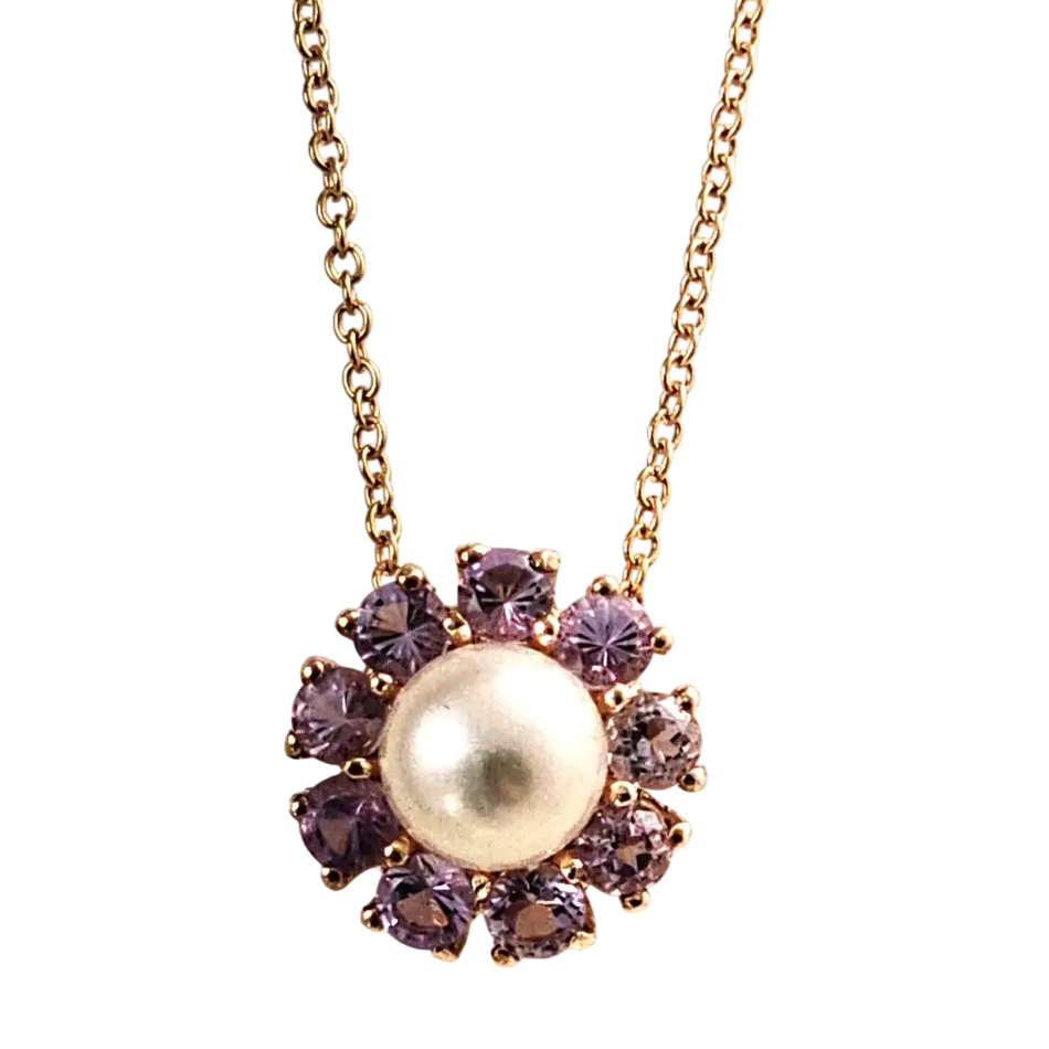 Girocollo oro rosa ciondolo perla e topazi rosa BLISS parure con anello