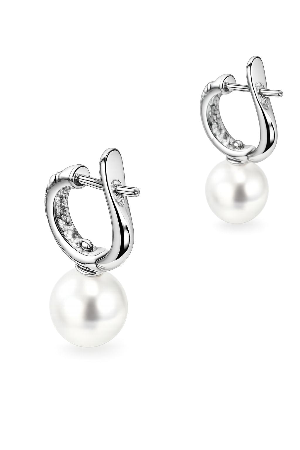 Orecchini cerchio diamanti e perla oro bianco Salvini