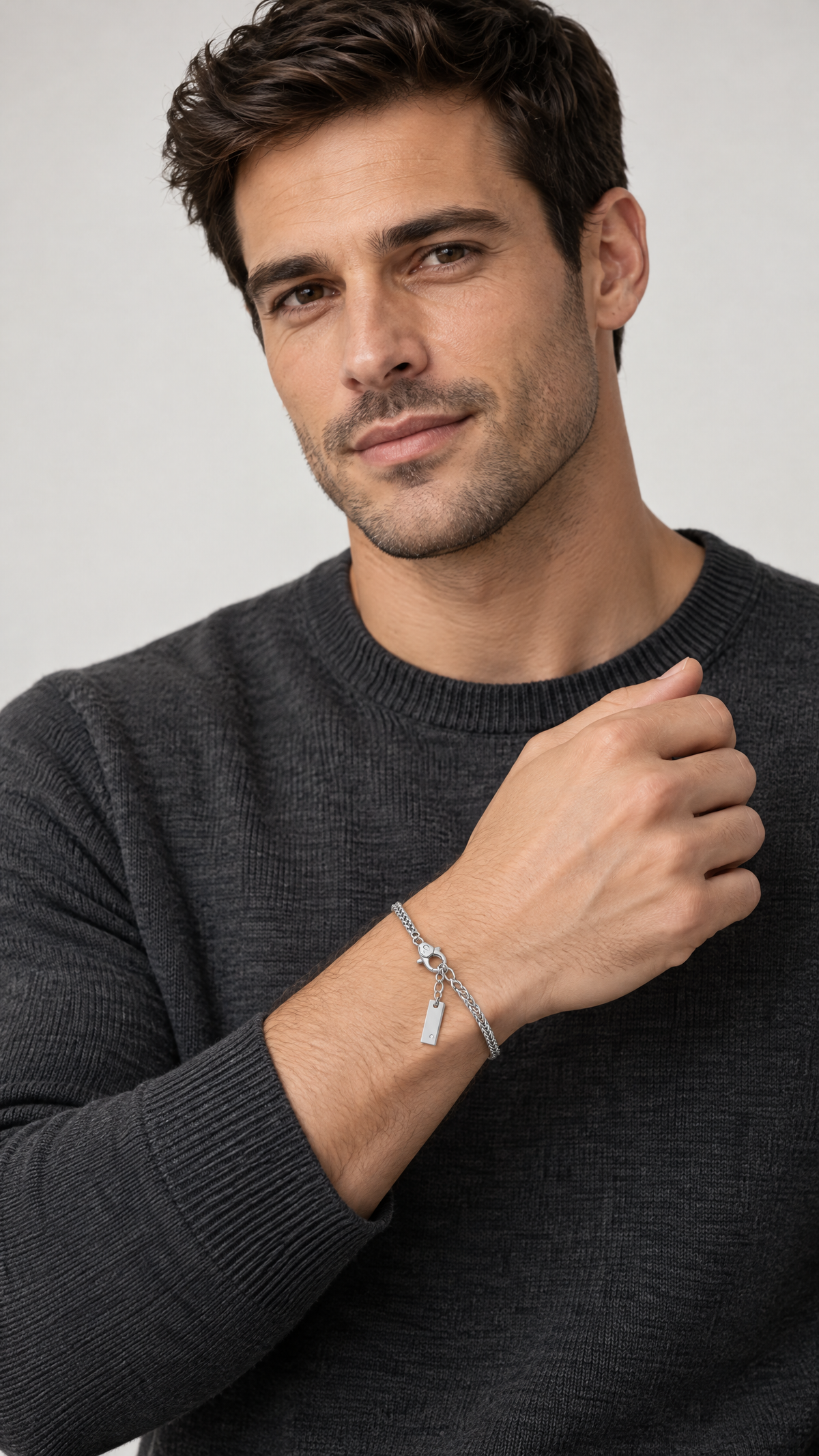 Bracciale uomo argento e piastrina con diamante Chain UBR 1257 COMETE|bonini-gioielli