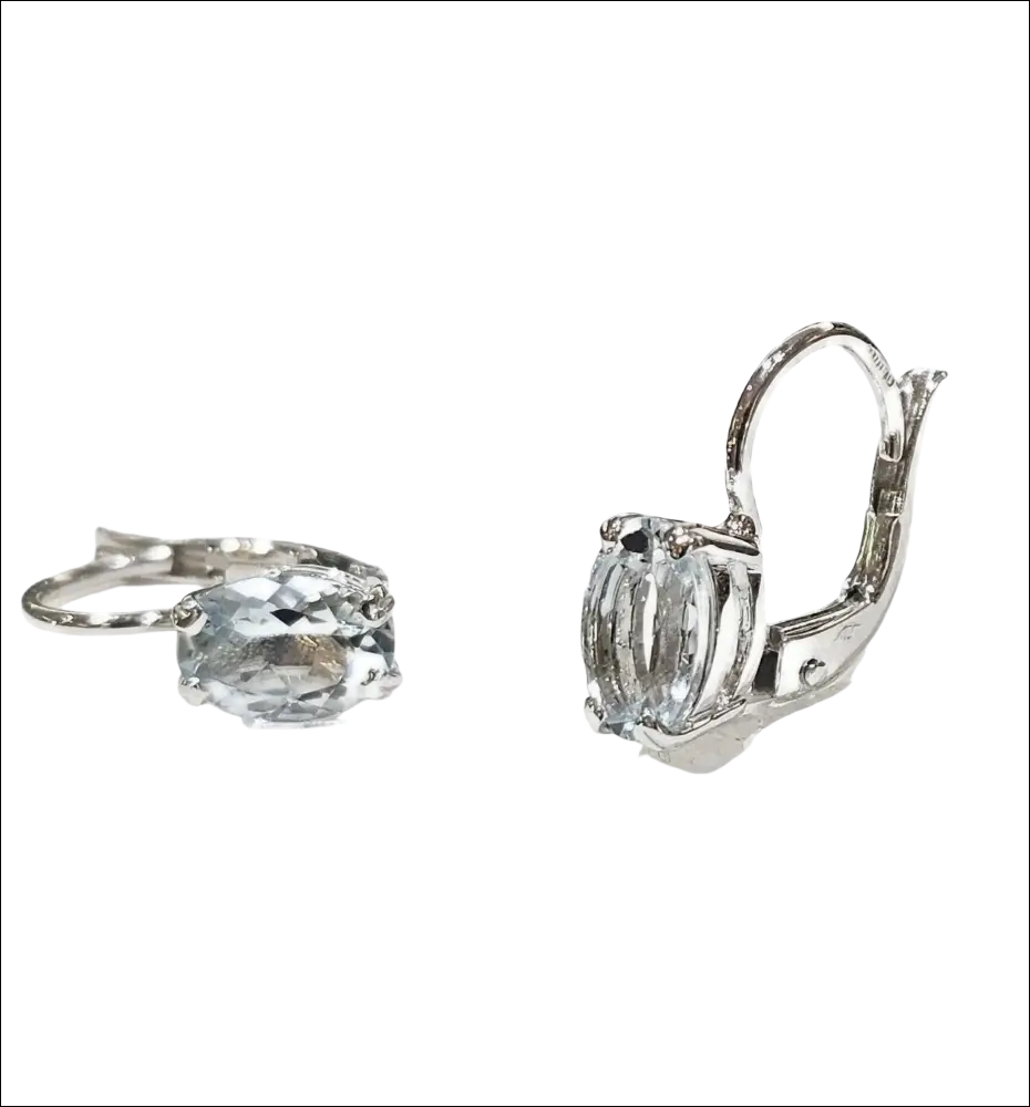 Orecchini acquamarina oro bianco con ganci a leva argento e pietre ovali sfaccettate