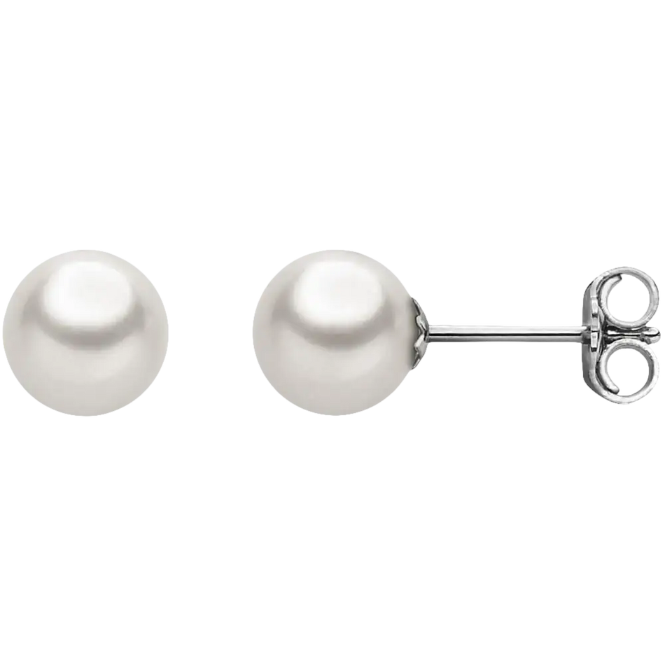 Orecchini Akoya Oro Bianco con coppia di perle bianche e montature in argento