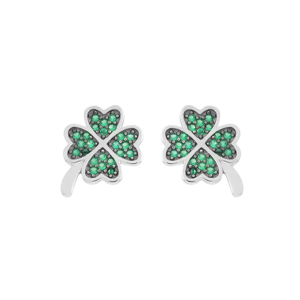 Orecchini Ambrosia argento quadrifoglio con zirconi verdi e pietre verdi
