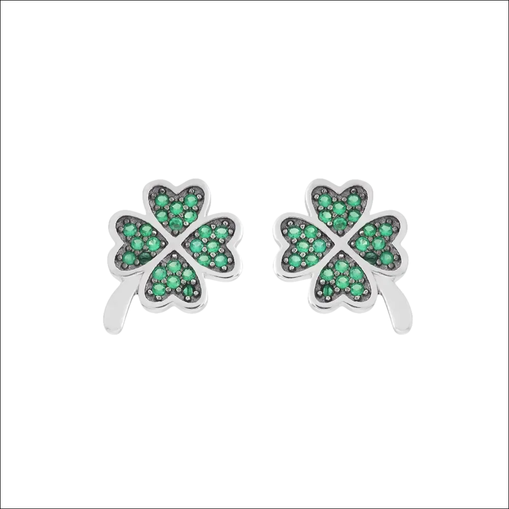 Orecchini Ambrosia argento quadrifoglio con zirconi verdi e pietre verdi