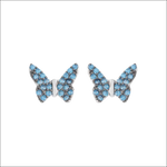 Orecchini AMBROSIA argento farfalla pavé con zirconi azzurri eleganti e originali