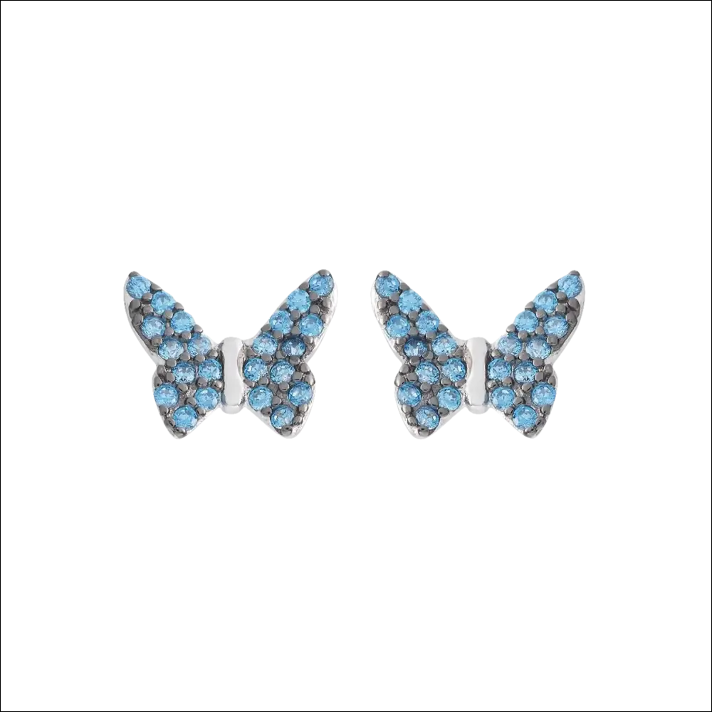 Orecchini AMBROSIA argento farfalla pavé con zirconi azzurri eleganti e originali