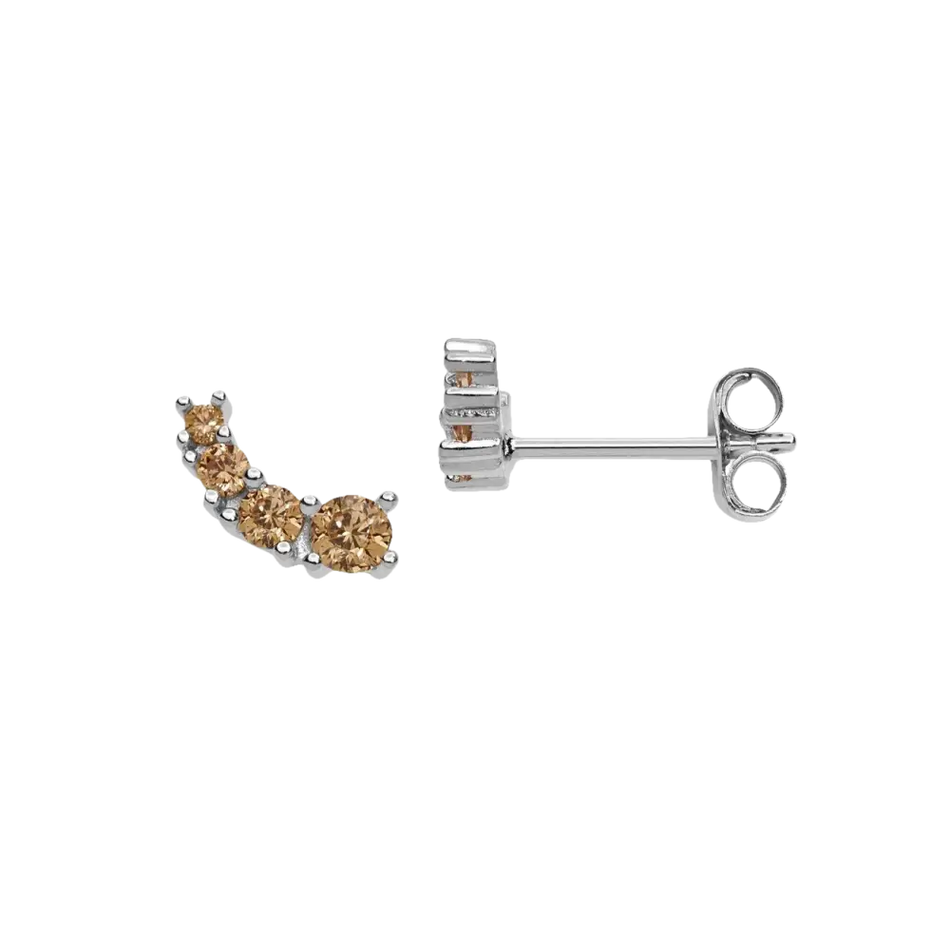 Orecchini Argento Cristalli Champagne con cinque zirconi marroni e linea curva