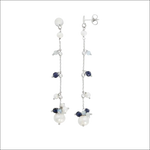 Orecchini argento con perle bianche, zaffiri blu e acquamarina grigia