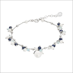 Orecchini argento con perle bianche, acquamarina blu e azzurra