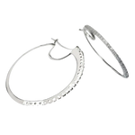 Orecchini cerchio oro bianco e diamanti, eleganti orecchini d’argento scintillanti