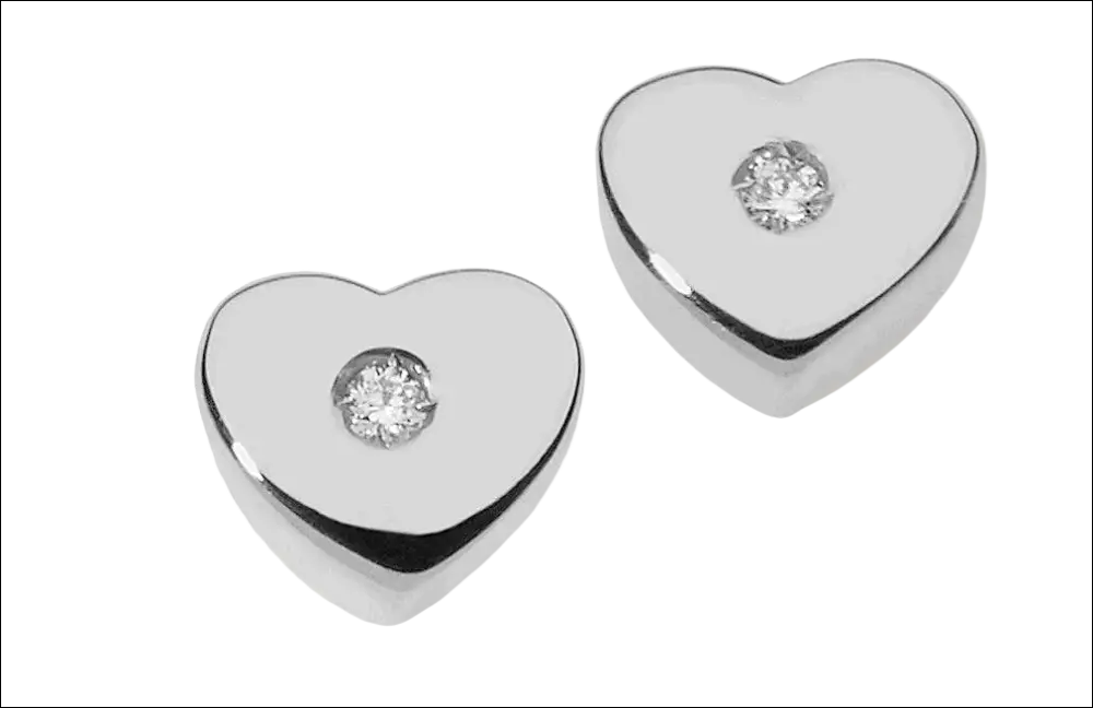 Orecchini a cuore Comete in argento lucidato con diamante centrale