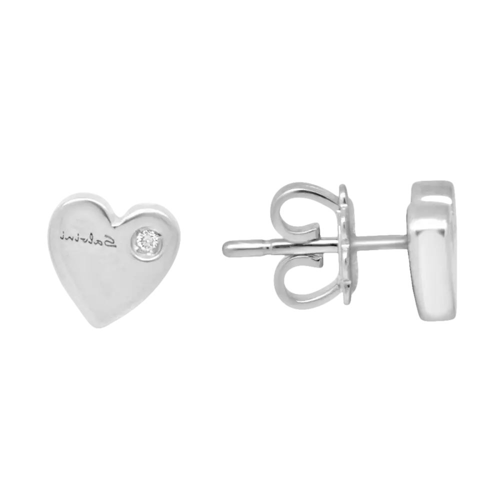 Orecchini cuore in oro bianco con diamanti e pendenti a forma di cuore argentati