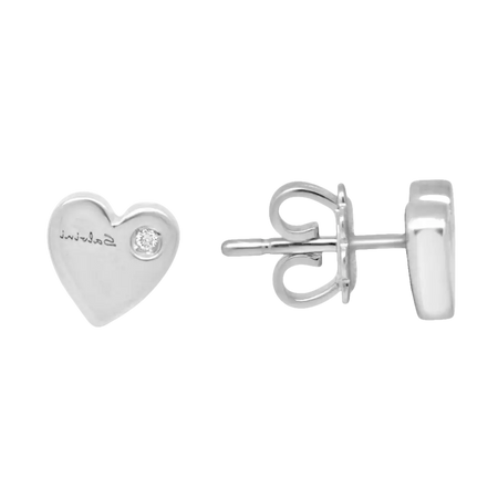 Orecchini cuore in oro bianco con diamanti e pendenti a forma di cuore argentati
