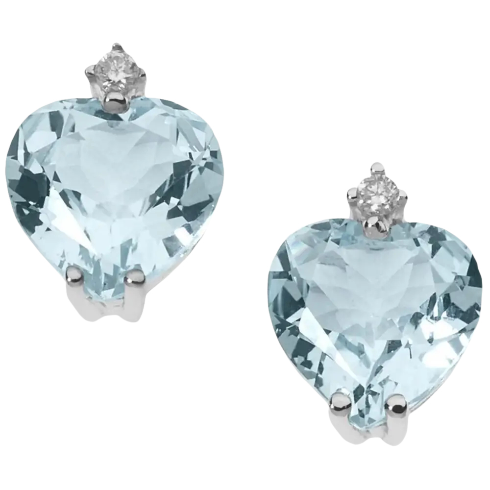 Orecchini cuore in acquamarina e diamanti in oro bianco fantasia di topazio