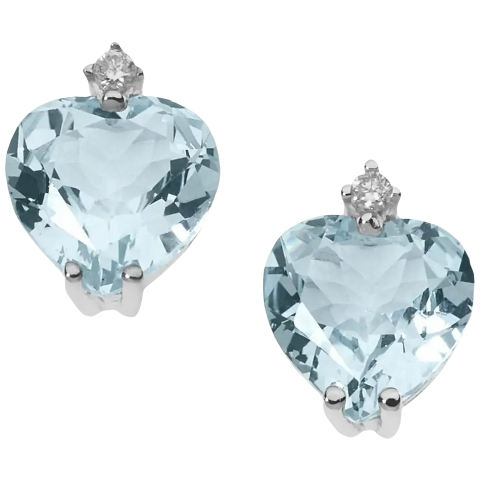 Orecchini cuore in acquamarina e diamanti in oro bianco fantasia di topazio