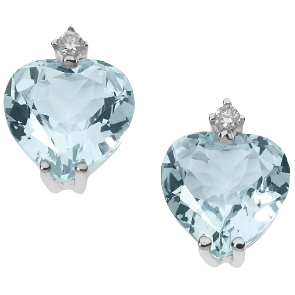Orecchini cuore in acquamarina e diamanti in oro bianco fantasia di topazio