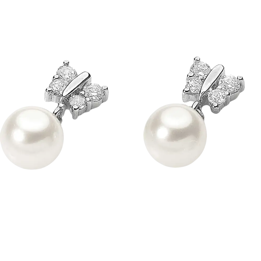 Orecchini Farfalla e Perla AMBROSIA in argento sterling con cubic zirconia