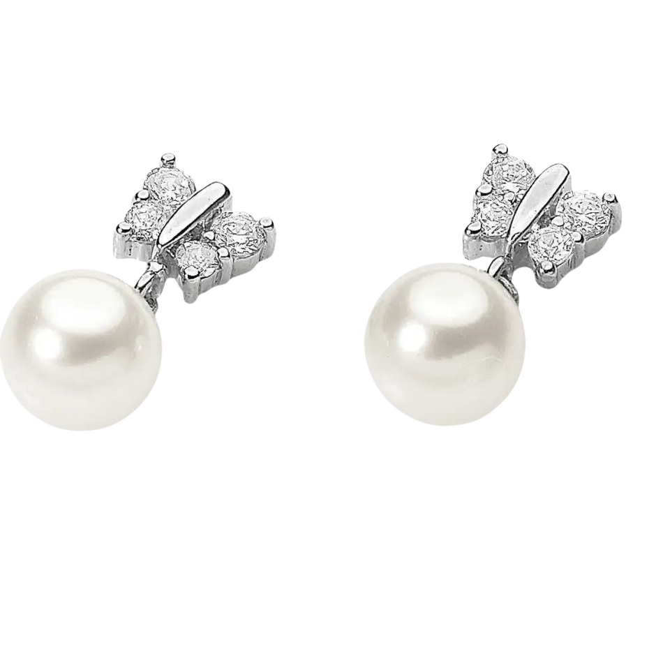 Orecchini Farfalla e Perla AMBROSIA in argento sterling con cubic zirconia
