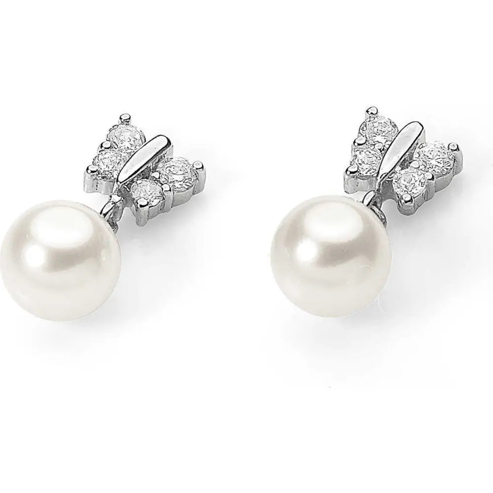 Orecchini oro bianco farfalla e perla AOP 051 AMBROSIA|bonini-gioielli