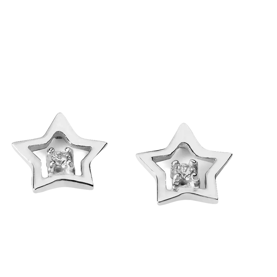 Orecchini stellina in oro bianco con zirconi e pietre chiare, gioielli eleganti