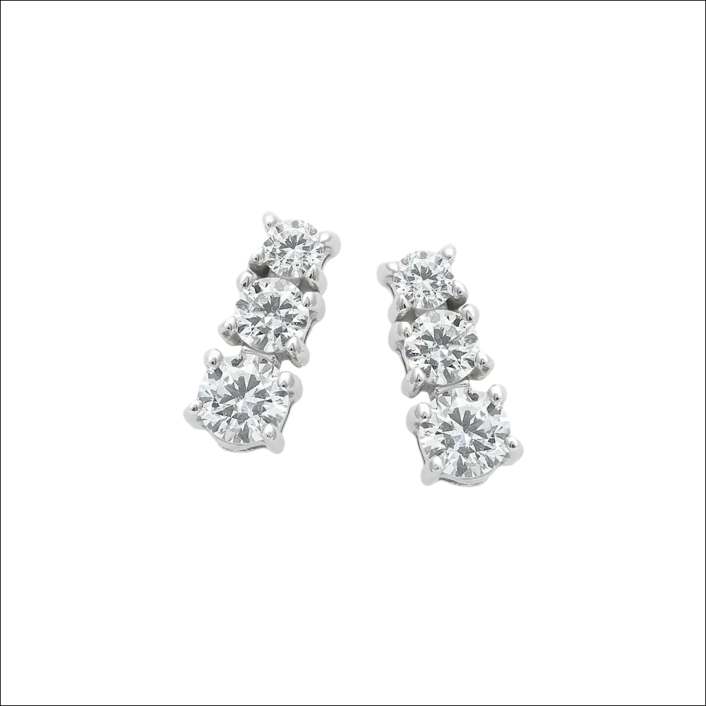 Orecchini oro bianco tre zirconi AMBROSIA AOZ 346 eleganti