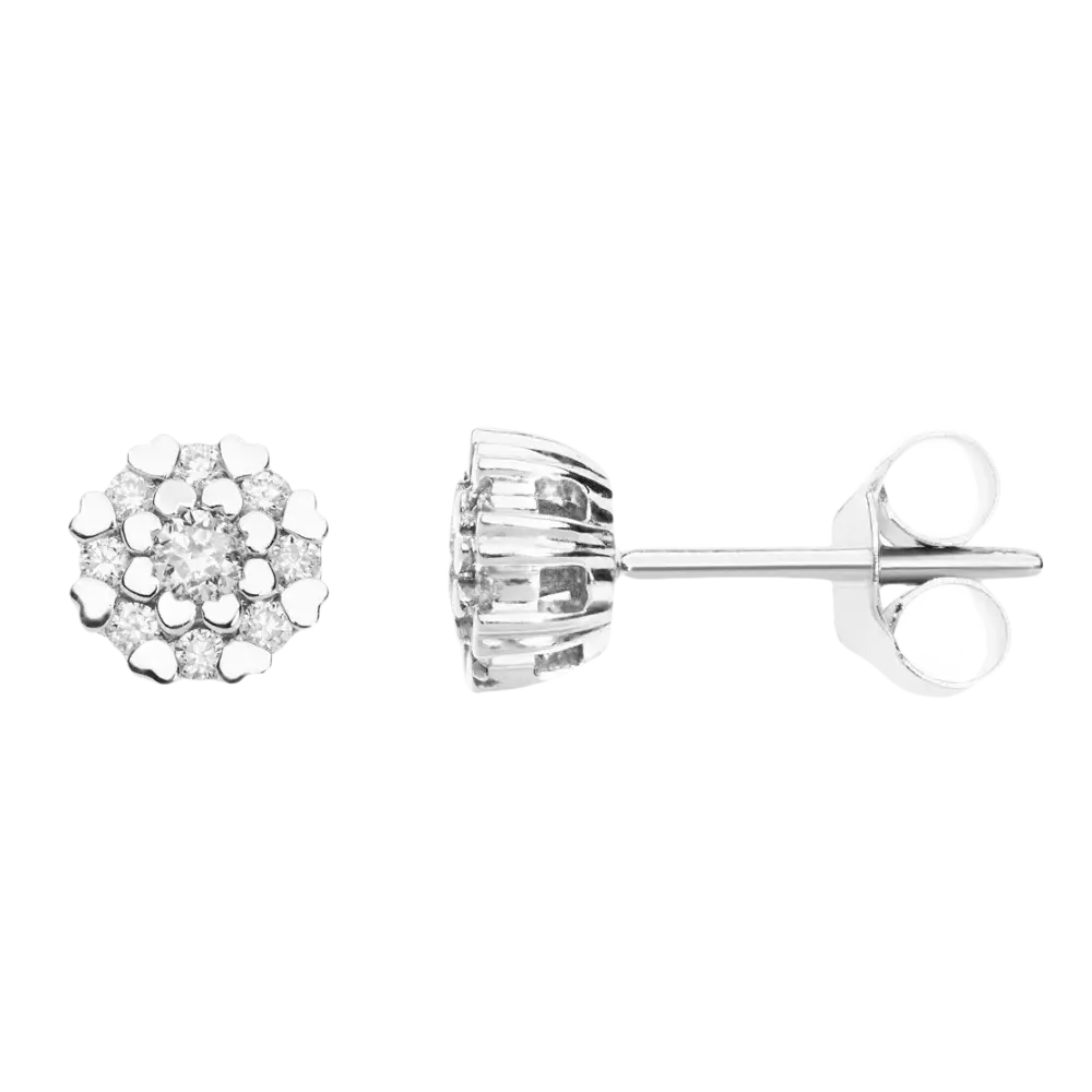 Orecchini Oro e Diamanti Collezione Amour con cluster di diamanti scintillanti e cuori