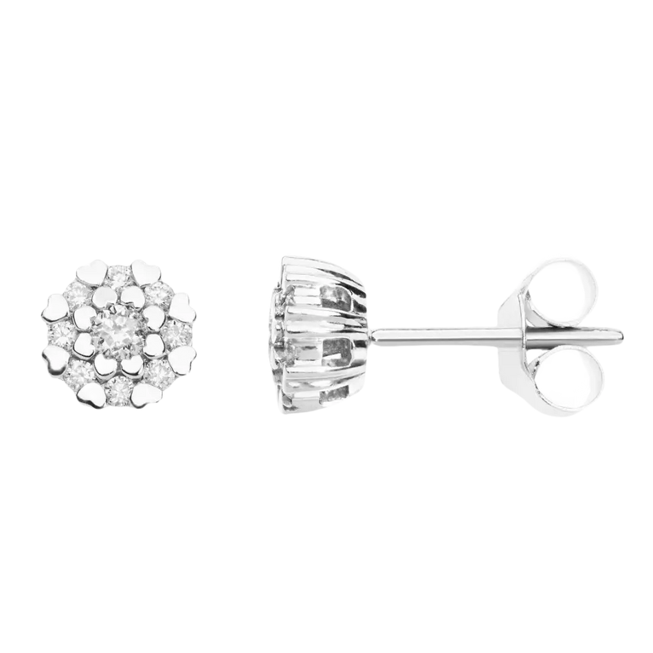 Orecchini Oro e Diamanti Collezione Amour con cluster di diamanti scintillanti e cuori