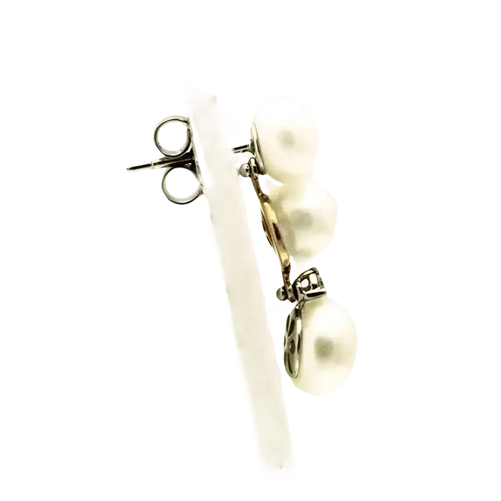 Orecchini oro perle e diamanti Bliss Perle di Luce con monachella a gancio pendente